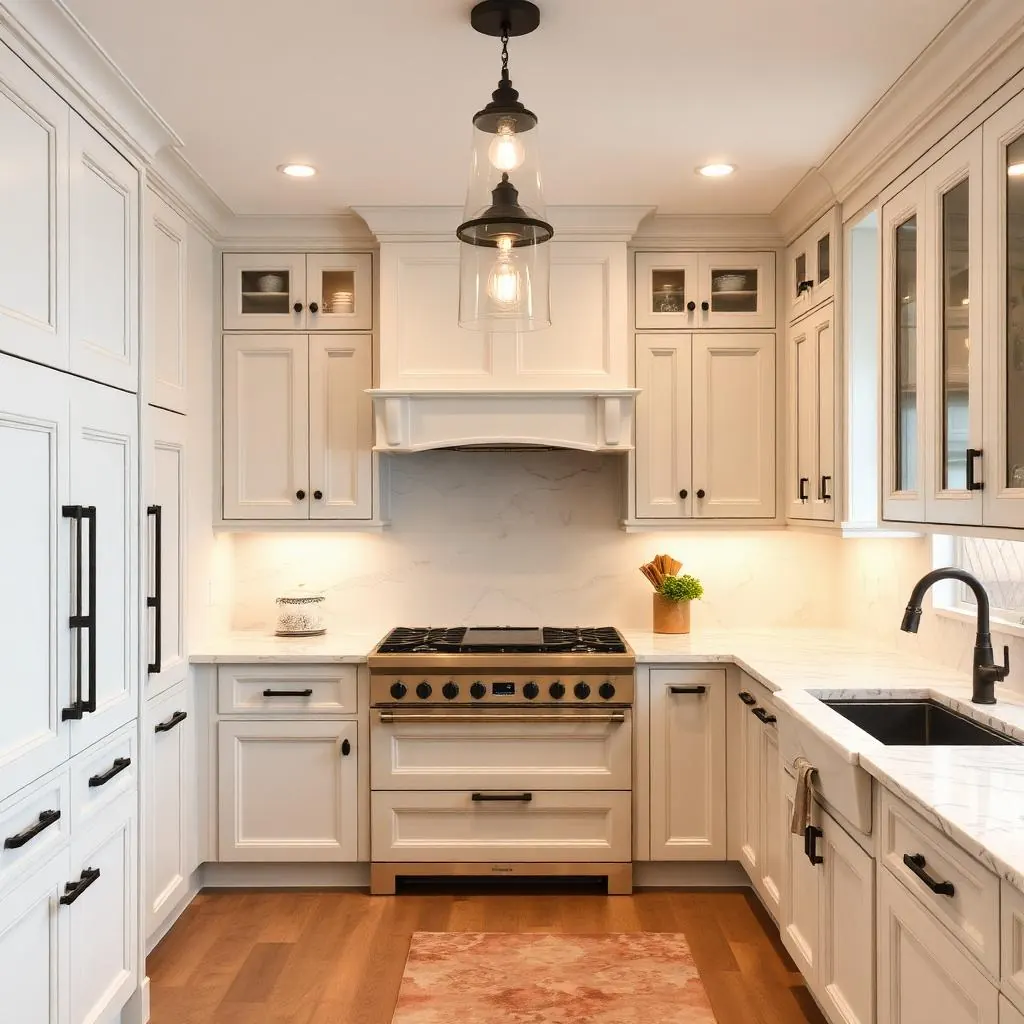 Refinished white kitchen cabinets