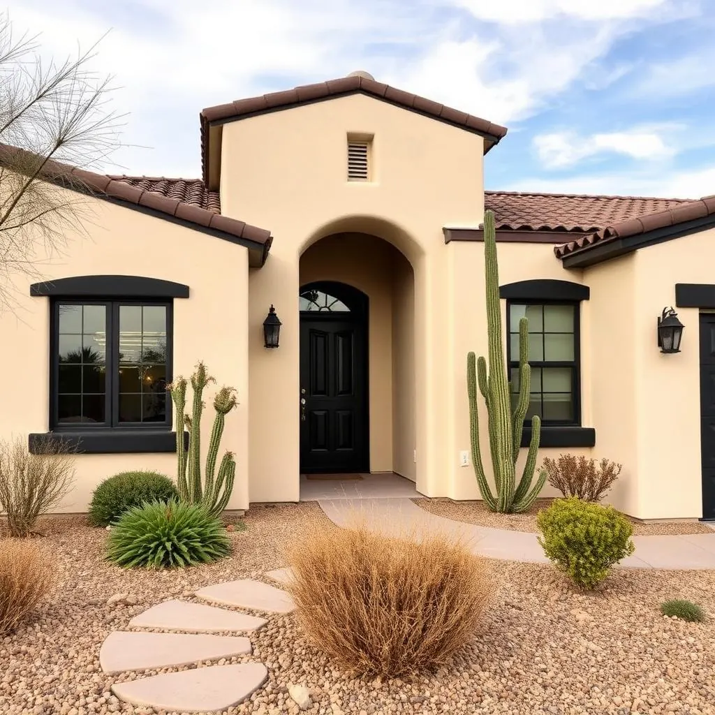 Southwestern exterior with refinished garage doors