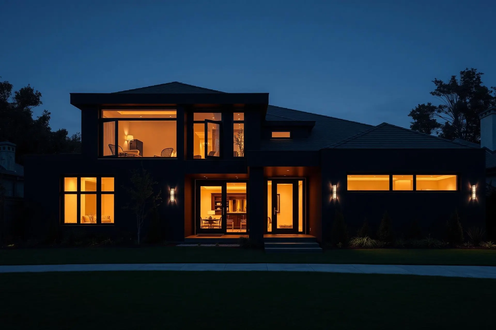 Luxury home exterior at dusk